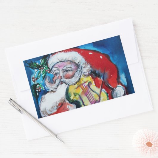SANTA CLAUS MET VIOLIN RECHTHOEKIGE STICKER (Envelop)