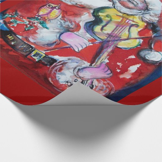 SANTA CLAUS MET VIOLIN/SNOWMAN EN XMAS TREE CADEAUPAPIER (Hoek)