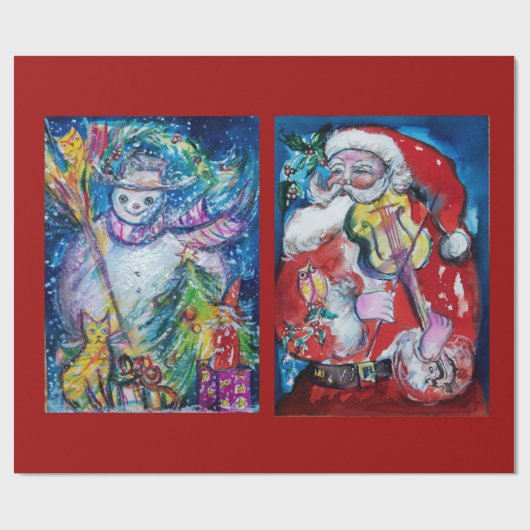 SANTA CLAUS MET VIOLIN/SNOWMAN EN XMAS TREE CADEAUPAPIER (Vlak)