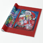 SANTA CLAUS MET VIOLIN/SNOWMAN EN XMAS TREE CADEAUPAPIER (Uitgerold)