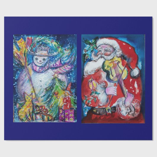 SANTA CLAUS MET VIOLIN/SNOWMAN EN XMAS TREE CADEAUPAPIER (Vlak)