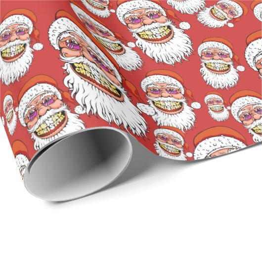 santa claus met vrolijke kerstglimlach cadeaupapier (Rol Hoek)