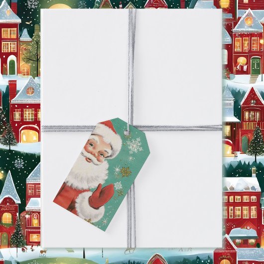 Santa Claus Mid Century Aqua & Snow Cadeaulabel