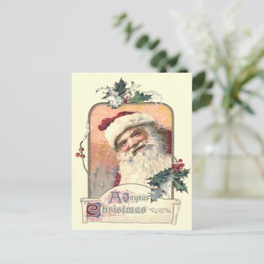 Santa Claus Mistletoe Holly Feestdagenkaart (Staand voorkant)