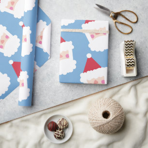 Santa Claus Modern Minimalistisch Blauw Cadeaupapier