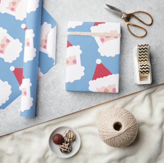 Santa Claus Modern Minimalistisch Blauw Cadeaupapier (Crafts)