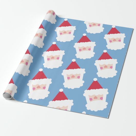 Santa Claus Modern Minimalistisch Blauw Cadeaupapier (Uitgerold)
