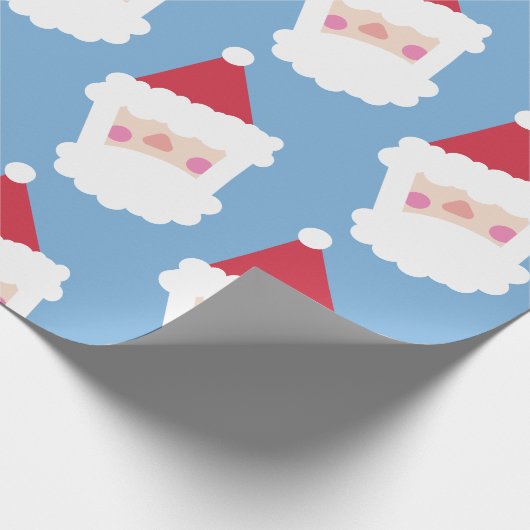 Santa Claus Modern Minimalistisch Blauw Cadeaupapier (Hoek)