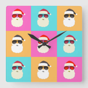Santa Claus modern neon multicolor fotocollage Vierkante Klok