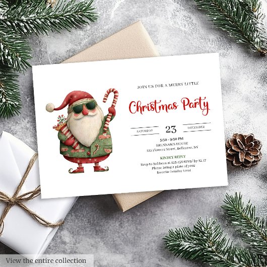 Santa Claus modern watercolor holiday invite card Kaart