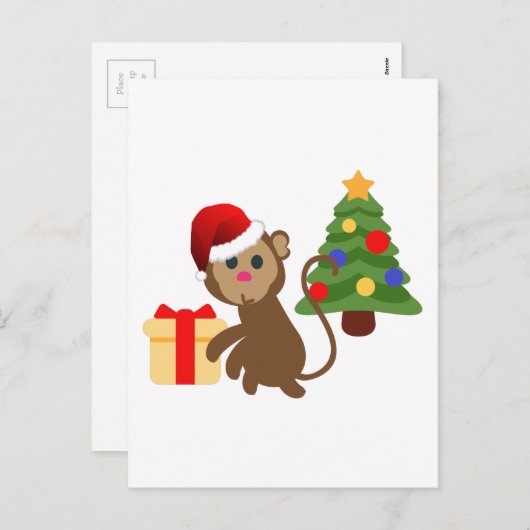 santa claus monkey emoji feestdagenkaart (Voorkant / Achterkant)