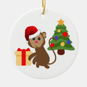 santa claus monkey emoji keramisch ornament