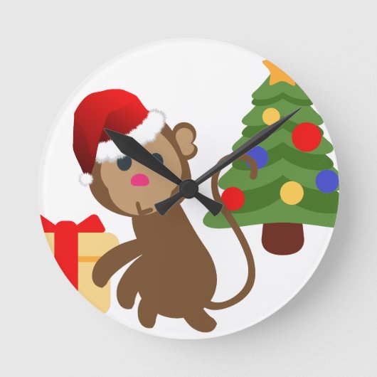 santa claus monkey emoji ronde klok (Voorkant)