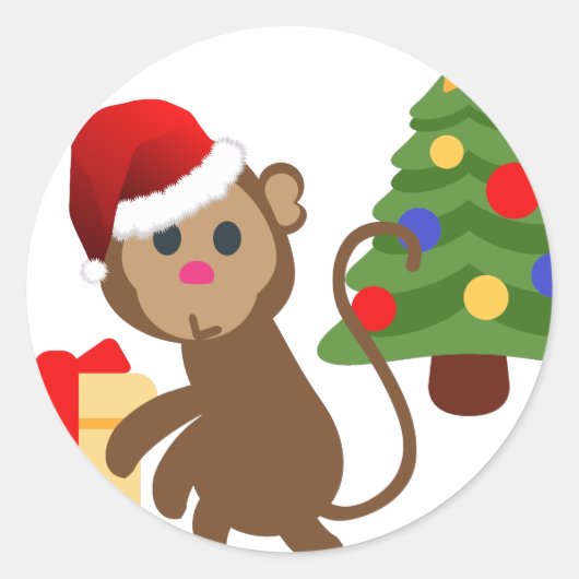 santa claus monkey emoji ronde sticker (Voorkant)