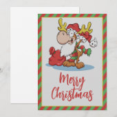 Santa Claus Moose Cartoon Illustratie Feestdagenkaart (Voorkant / Achterkant)