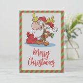 Santa Claus Moose Cartoon Illustratie Feestdagenkaart (Staand voorkant)