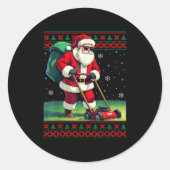 Santa Claus Mowing Lawn Ugly Christmas Holiday Boy Ronde Sticker (Voorkant)
