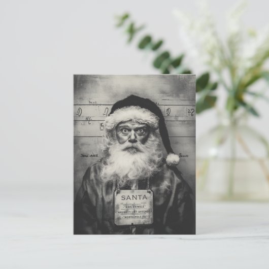 Santa Claus Mugshot: Naughty List Gone Wrong Briefkaart (Staand voorkant)
