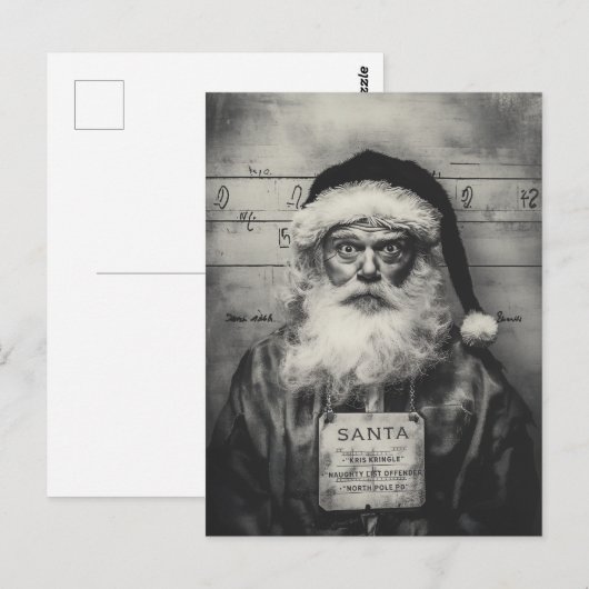 Santa Claus Mugshot: Naughty List Gone Wrong Briefkaart (Voorkant / Achterkant)