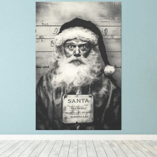 Santa Claus Mugshot: Naughty List Gone Wrong Canvas Afdruk (Insitu (Houten vloer))
