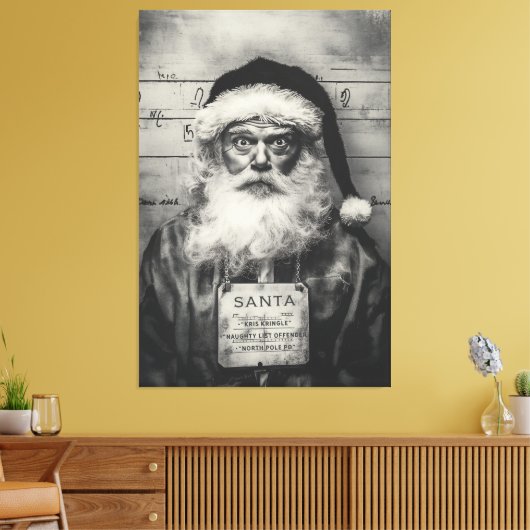 Santa Claus Mugshot: Naughty List Gone Wrong Canvas Afdruk (Insitu (Woonkamer))