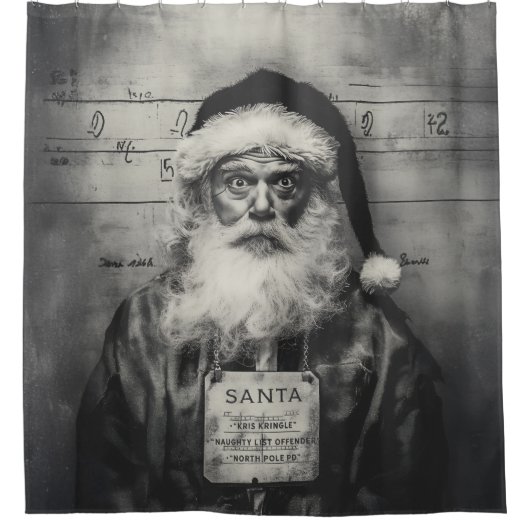 Santa Claus Mugshot: Naughty List Gone Wrong Douchegordijn (Voorkant)