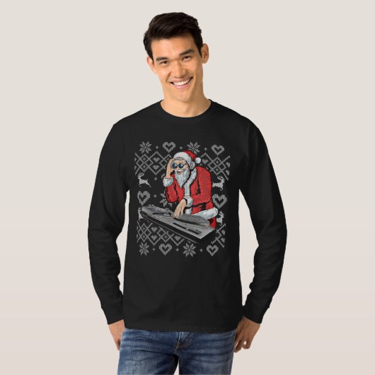 Santa Claus Music DJ Ugly kersttacky mas T-shirt (Voorkant volledig)