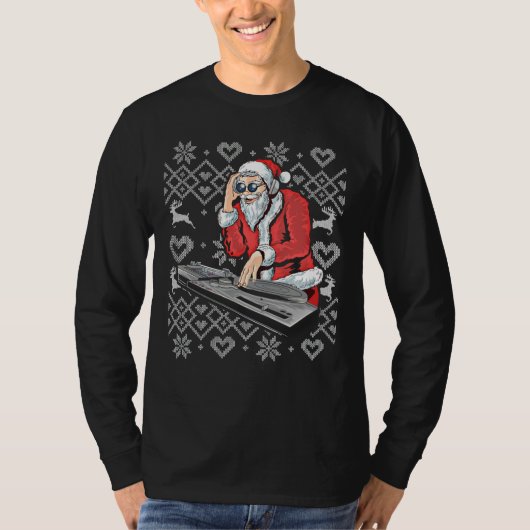 Santa Claus Music DJ Ugly kersttacky mas T-shirt (Voorkant)