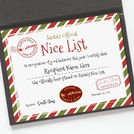 Santa Claus Nice List, Santa Nice List Certificate