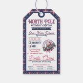 Santa Claus Noordpool Roze & Blauw Plaid Kerstmis Cadeaulabel (Voorkant)