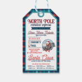 Santa Claus Noordpool Roze & Blauw Plaid Kerstmis Cadeaulabel (Voorkant)