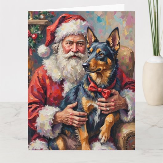 Santa Claus Norwegian Lundehund Christmas Art Kaart (Voorkant)