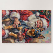 Santa Claus Norwegian Lundehund Christmas Art Legpuzzel (Horizontaal)