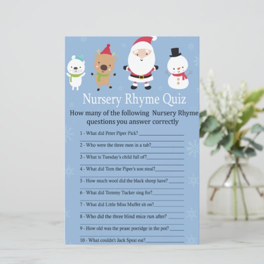 Santa Claus Nursery Rhyme Quiz baby shower game (Staand voorkant)