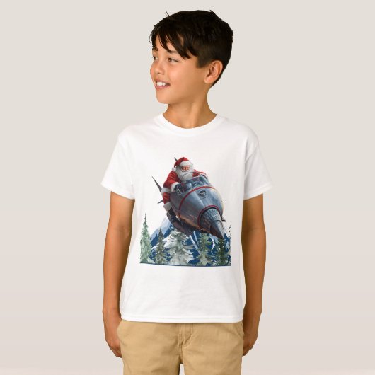 Santa Claus on a Space Rocket Sleigh - Christmas T-shirt (Voorkant volledig)