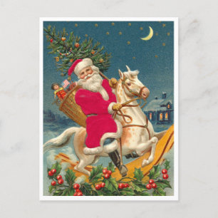 Santa Claus on a wooden horse Briefkaart
