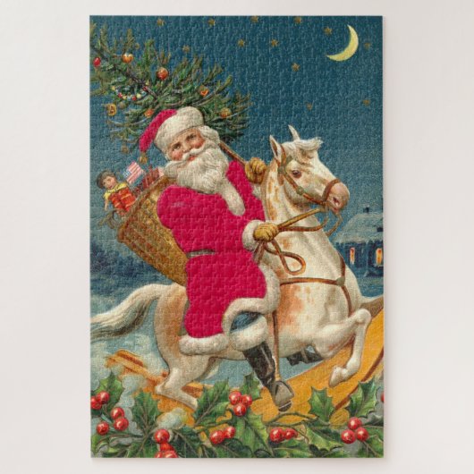 Santa Claus on a wooden horse Legpuzzel (Verticaal)