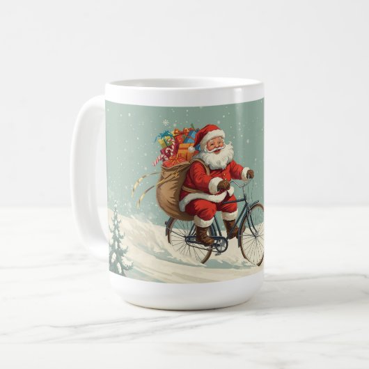 Santa Claus on Bicycle Christmas Mug Koffiemok (Voorkant links)