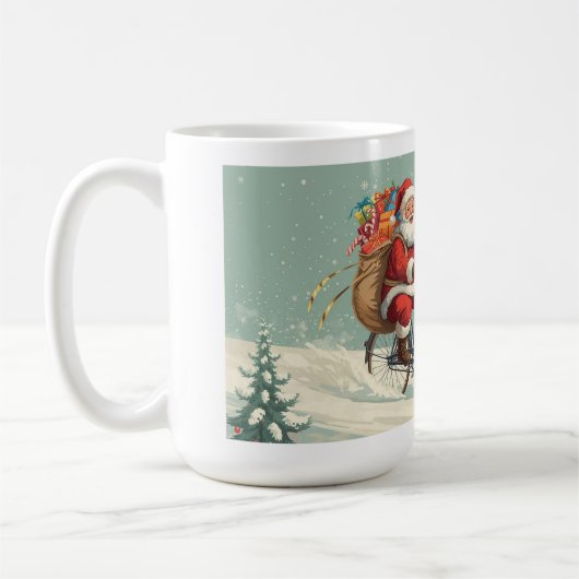  Santa Claus on Bicycle Christmas Mug Koffiemok (Links)