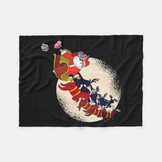 Santa Claus On Christmas Sleigh Pulled By Reindeer Fleece Deken (Voorkant (Horizontaal))