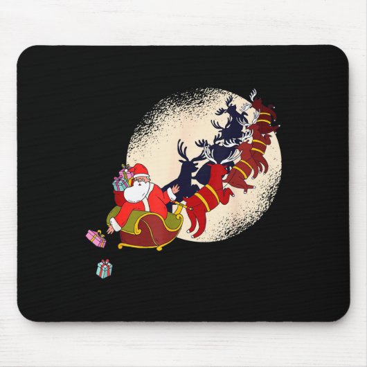 Santa Claus On Christmas Sleigh Pulled By Reindeer Muismat (Voorkant)
