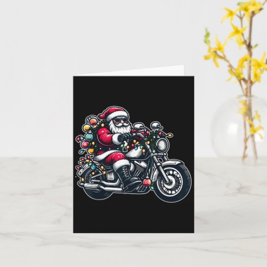 Santa Claus On Motorcycle Funny Biker Christmas Xm Kaart (Gele Bloem)