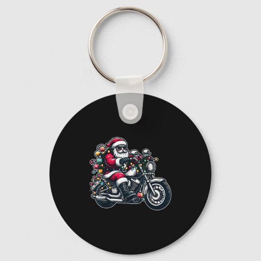 Santa Claus On Motorcycle Funny Biker Christmas Xm Sleutelhanger (Voorkant)