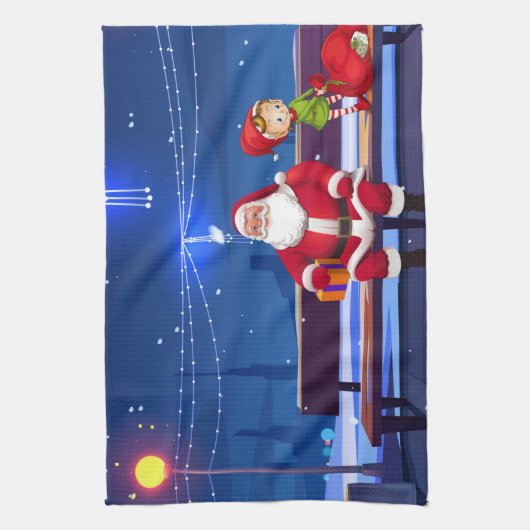 Santa Claus on Park bench Theedoek (Verticaal)