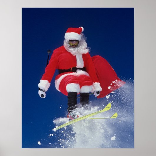 Santa Claus on skis jumping off a cornice at Poster (Voorkant)