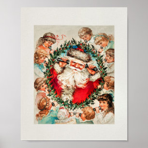Santa Claus on string phones listening Poster