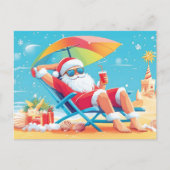 Santa Claus Ontspannen op een tropisch strand Zonn Feestdagenkaart (Voorkant)