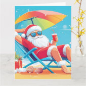 Santa Claus Ontspannen op een tropisch strand Zonn Kaart (Gele Bloem)