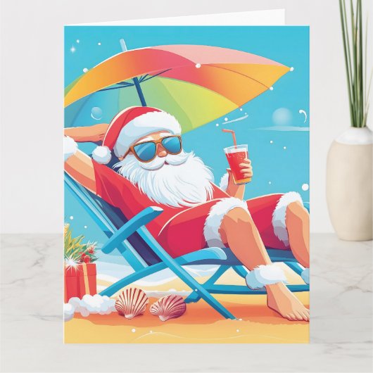 Santa Claus Ontspannen op een tropisch strand Zonn Kaart (Voorkant)