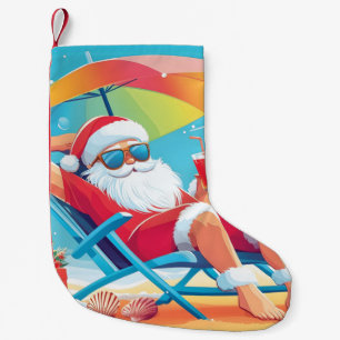 Santa Claus Ontspannen op een tropisch strand Zonn Kleine Kerstsok